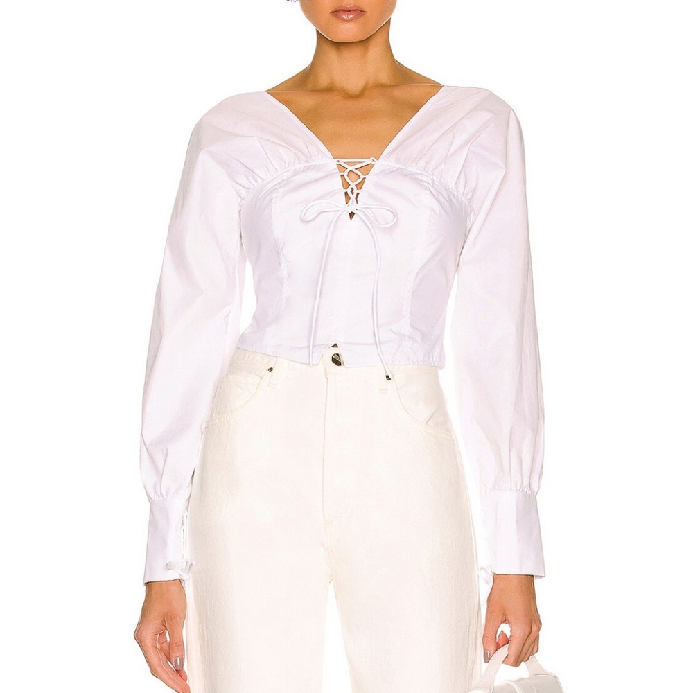 NICHOLAS Tatum Long Sleeve Corset Top, White, Sz. 4